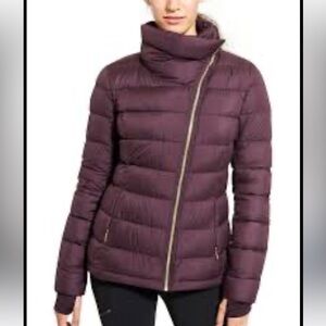 Athleta "Downabout" Asymmetrical Down Puffer Jacket Wine Maroon size XL